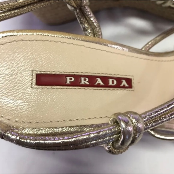 Authentic PRADA gold wedge espadrilles sz 39 - Picture 6 of 7